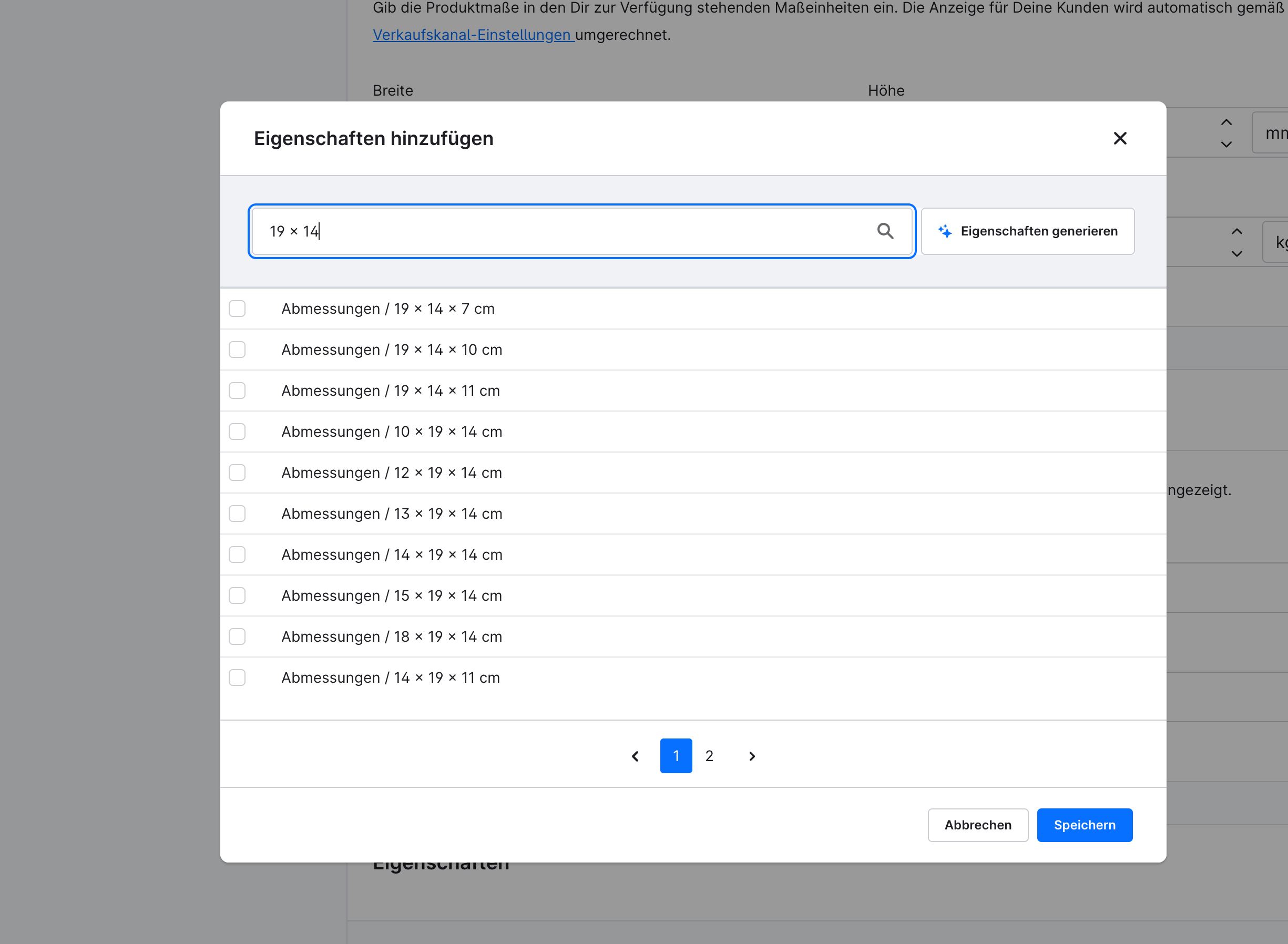 Con plugin: búsqueda de 19 × 14 con 2 páginas de resultados
